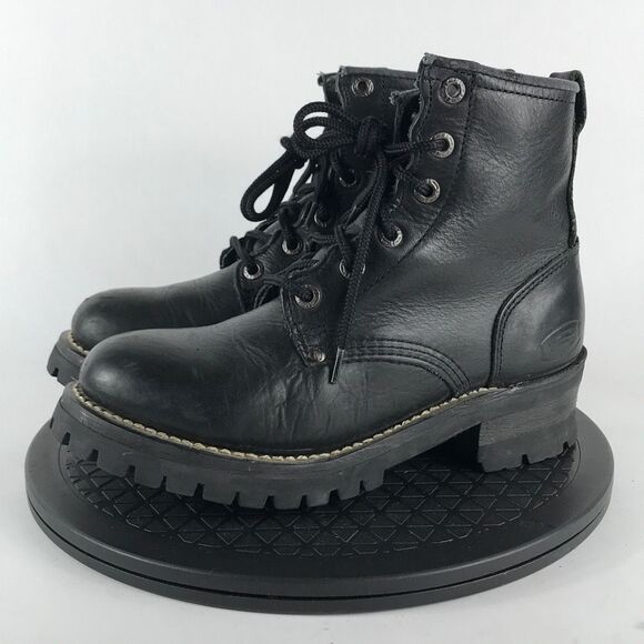 Vintage Skechers Black Leather Platform Chunky Heel Y2K Boots Women’s Size 9 - Picture 1 of 12